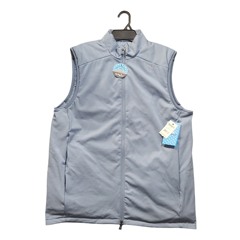 Birdie Bound Reversible Golf Vest Blue Solid and Dot Print Full Zip  LMens